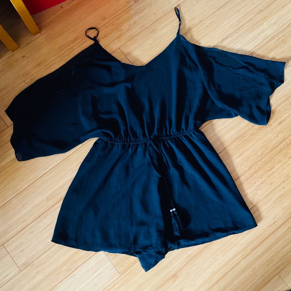 Black Ruffle Off the Shoulder Romper